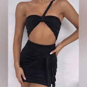White Fox Boutique One-Shoulder Black Cutout Mini Dress